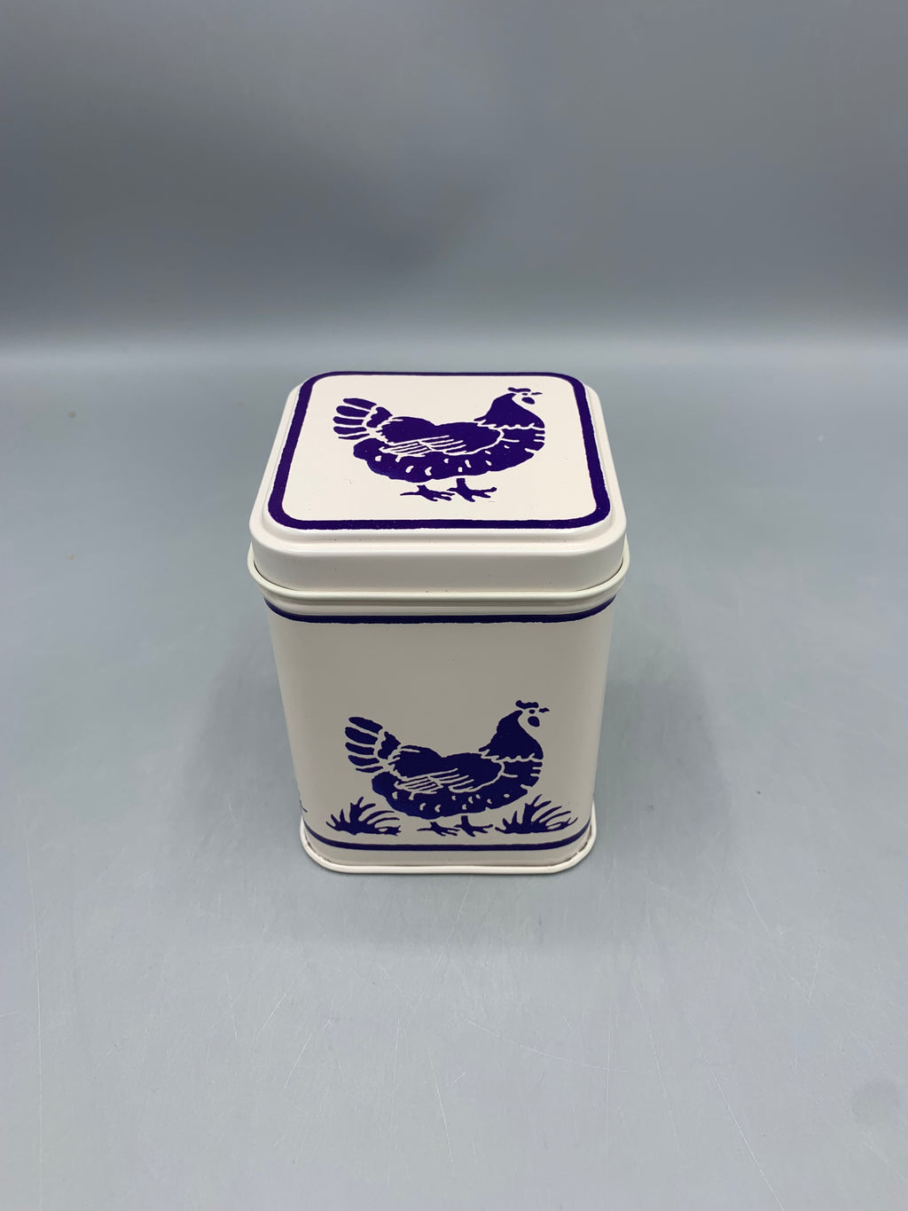 Small Square Tin Caddy Blue Hen