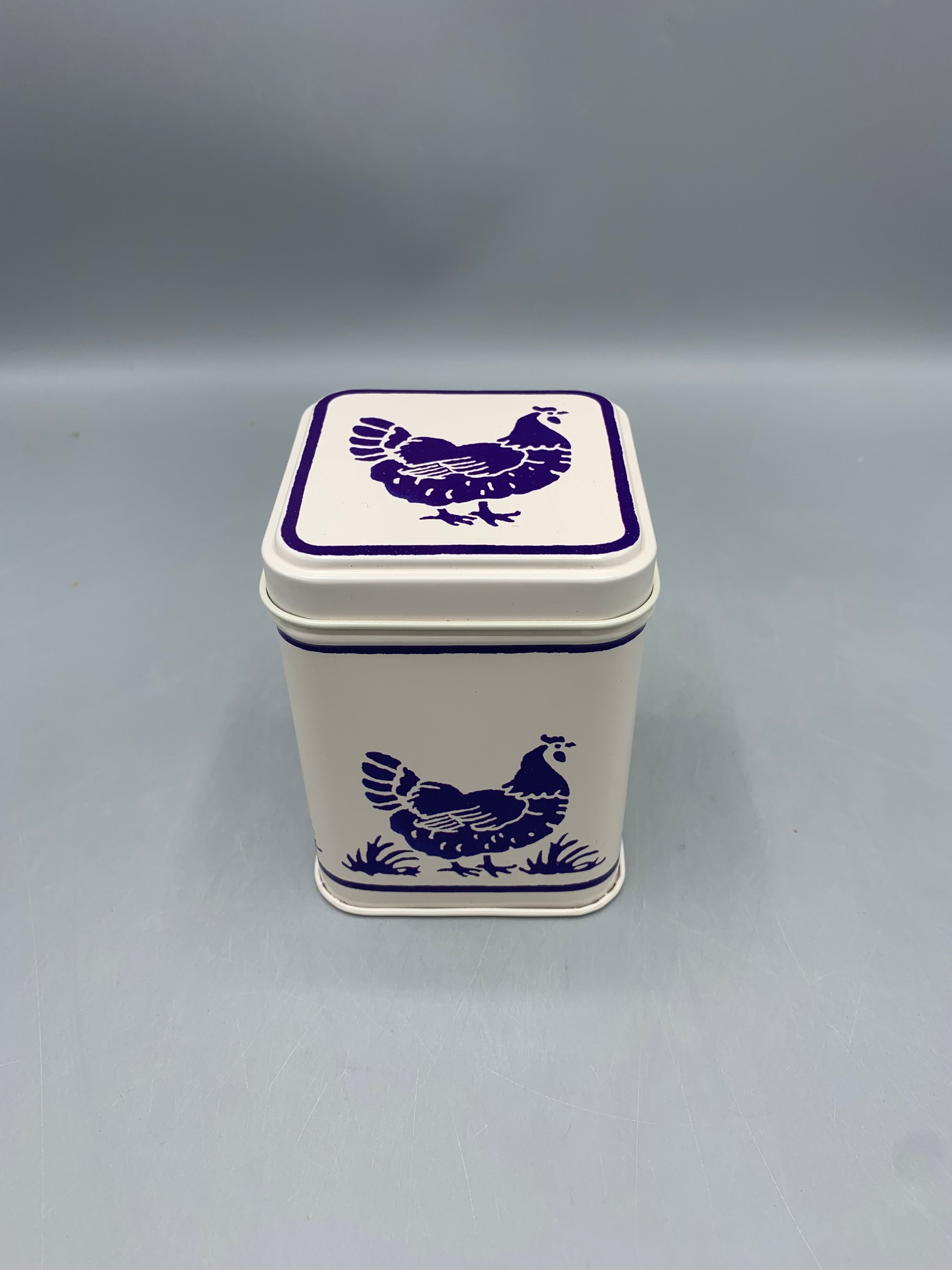 Small Square Tin Caddy Blue Hen