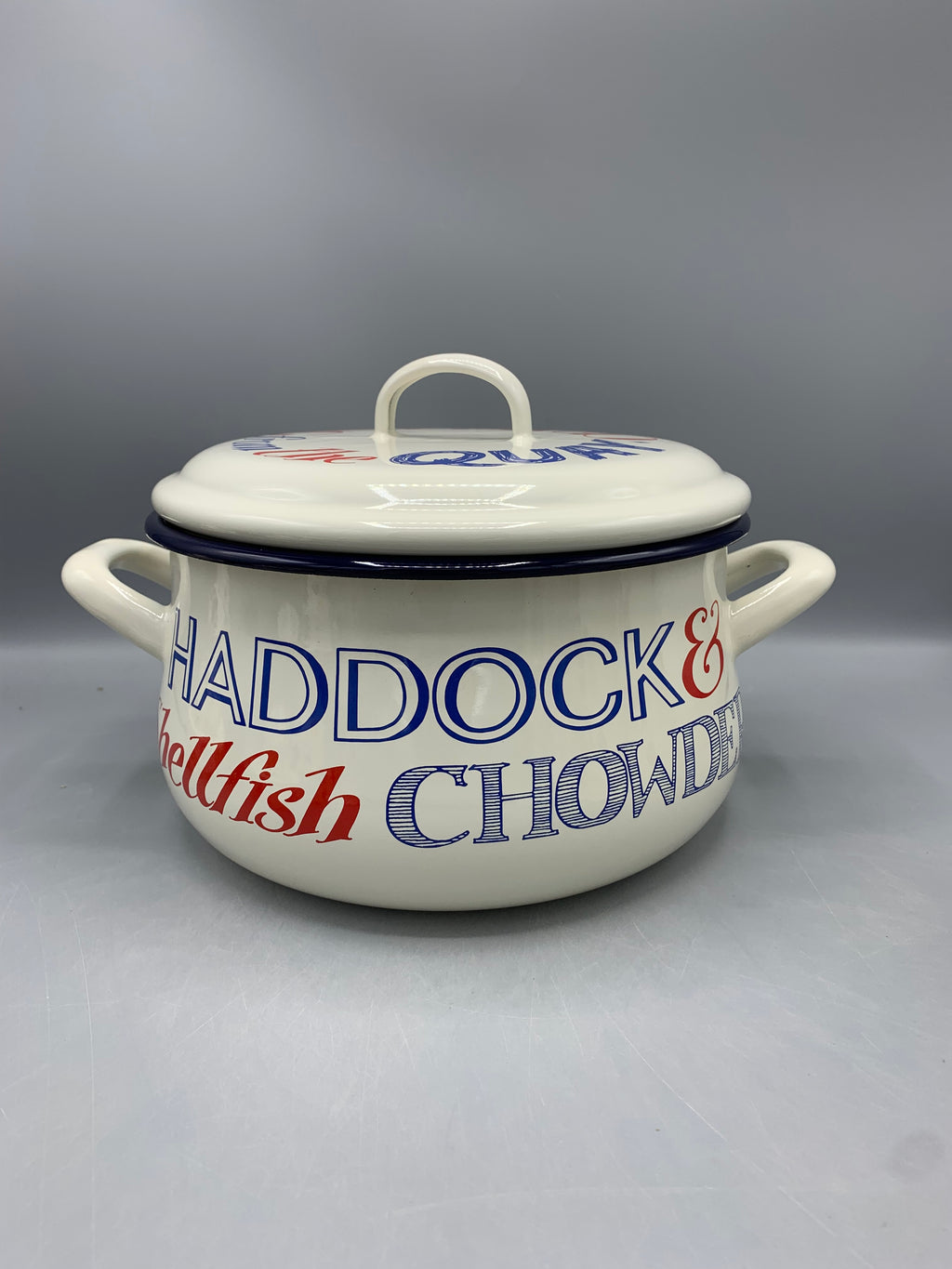 Enamel Medium Cooking Pot Red & Blue Toast