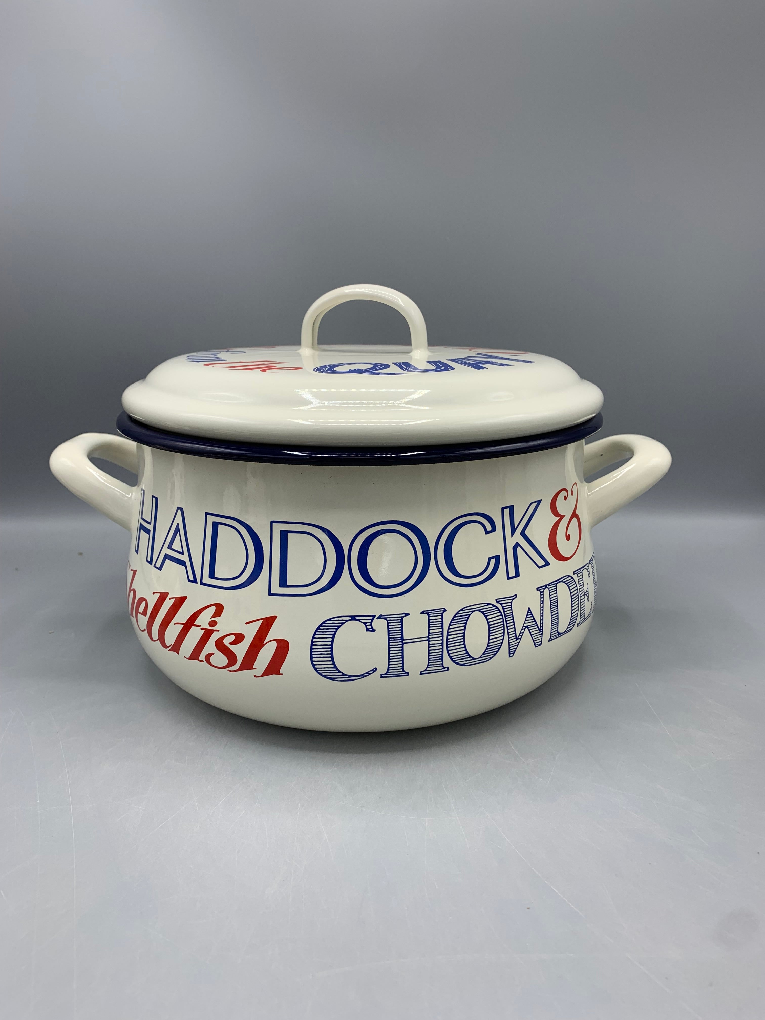 Enamel Medium Cooking Pot Red & Blue Toast
