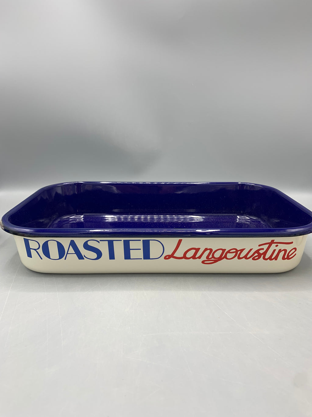 Enamel Roasting Tray 34cm Red & Blue Toast
