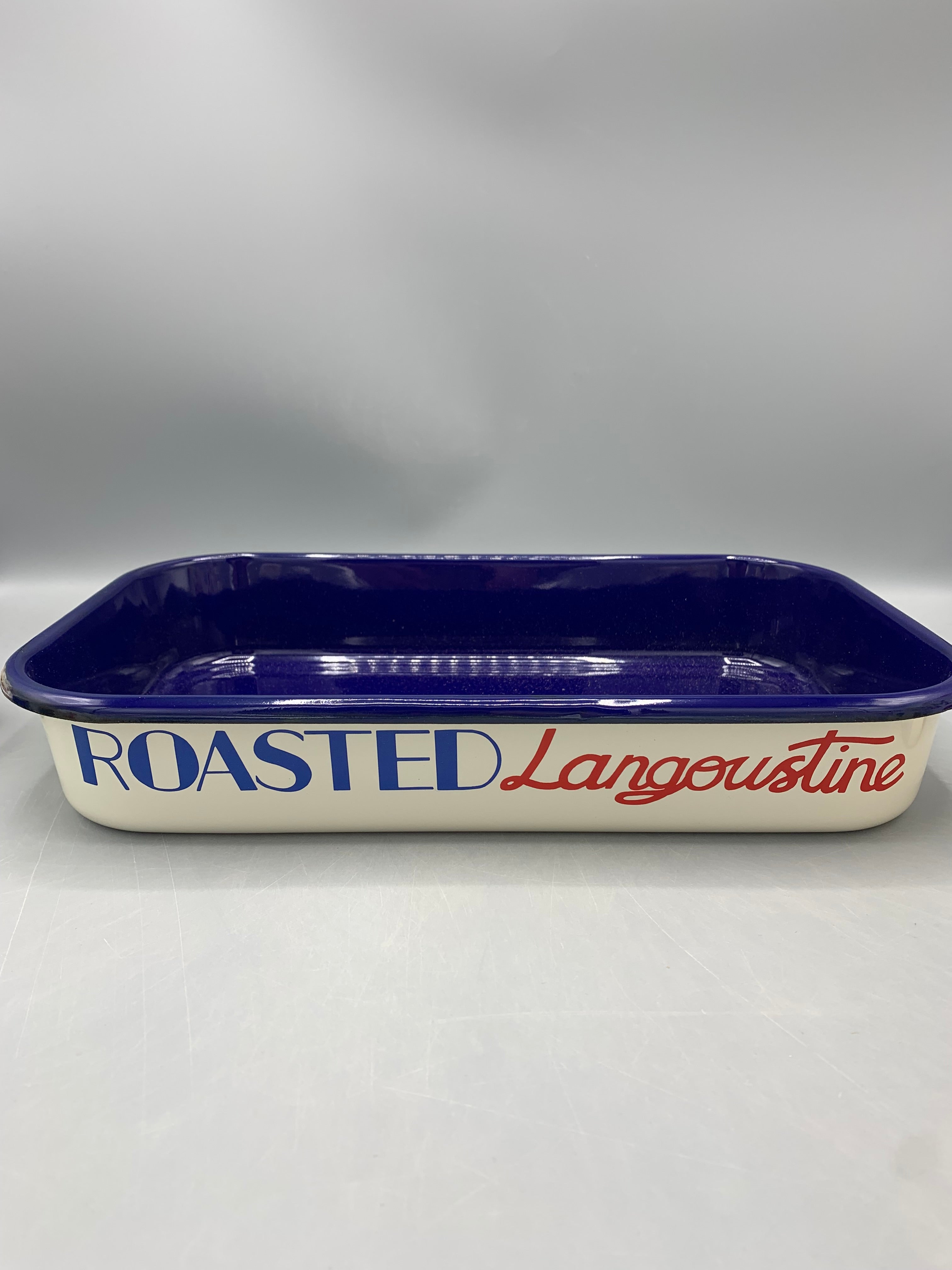 Enamel Roasting Tray 34cm Red & Blue Toast