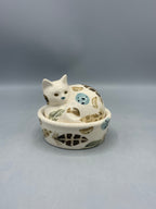 Small Cat On Basket Egg & Feather