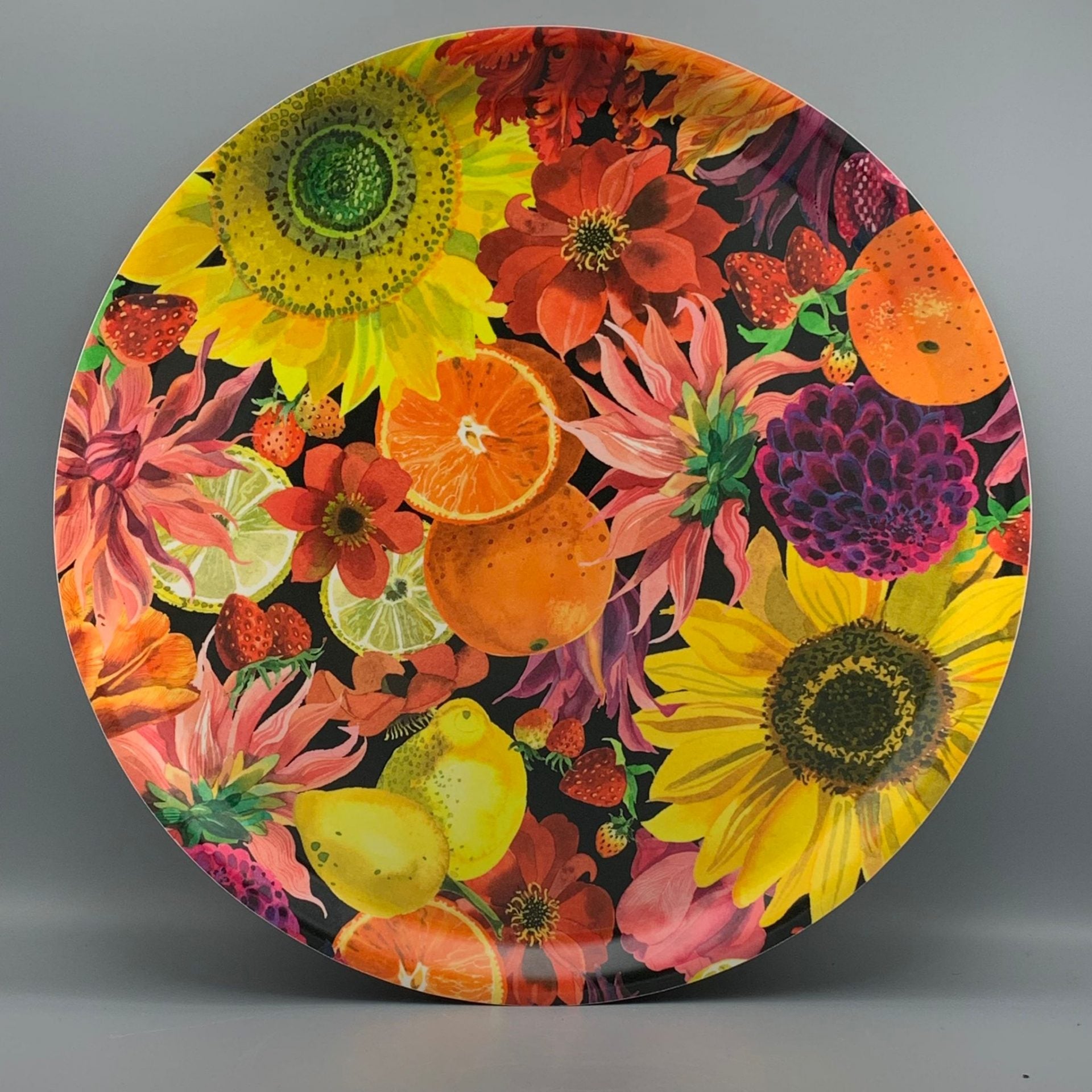 Round Birch Tray Flowers & Fruits