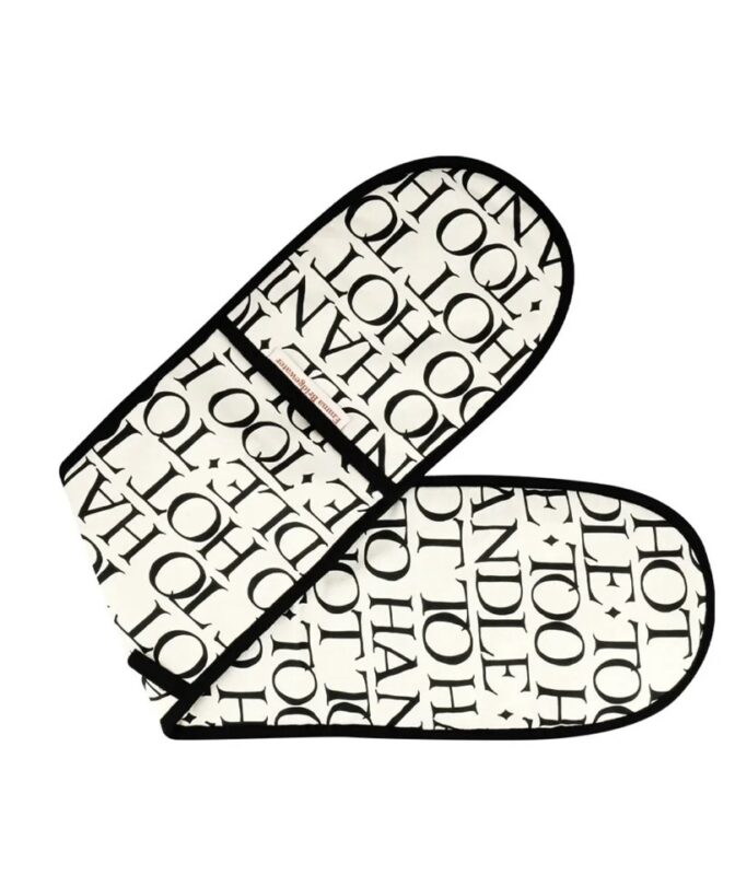 Double Oven Glove &amp; Tea Towel Set Black Toast