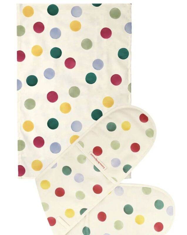 Double Oven Glove &amp; Tea Towel Set Big Polka Dot