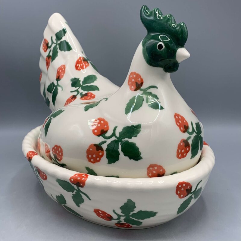 Large Hen on Nest Raspberries