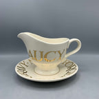 Gravy Jug &amp; Stand Gold Toast