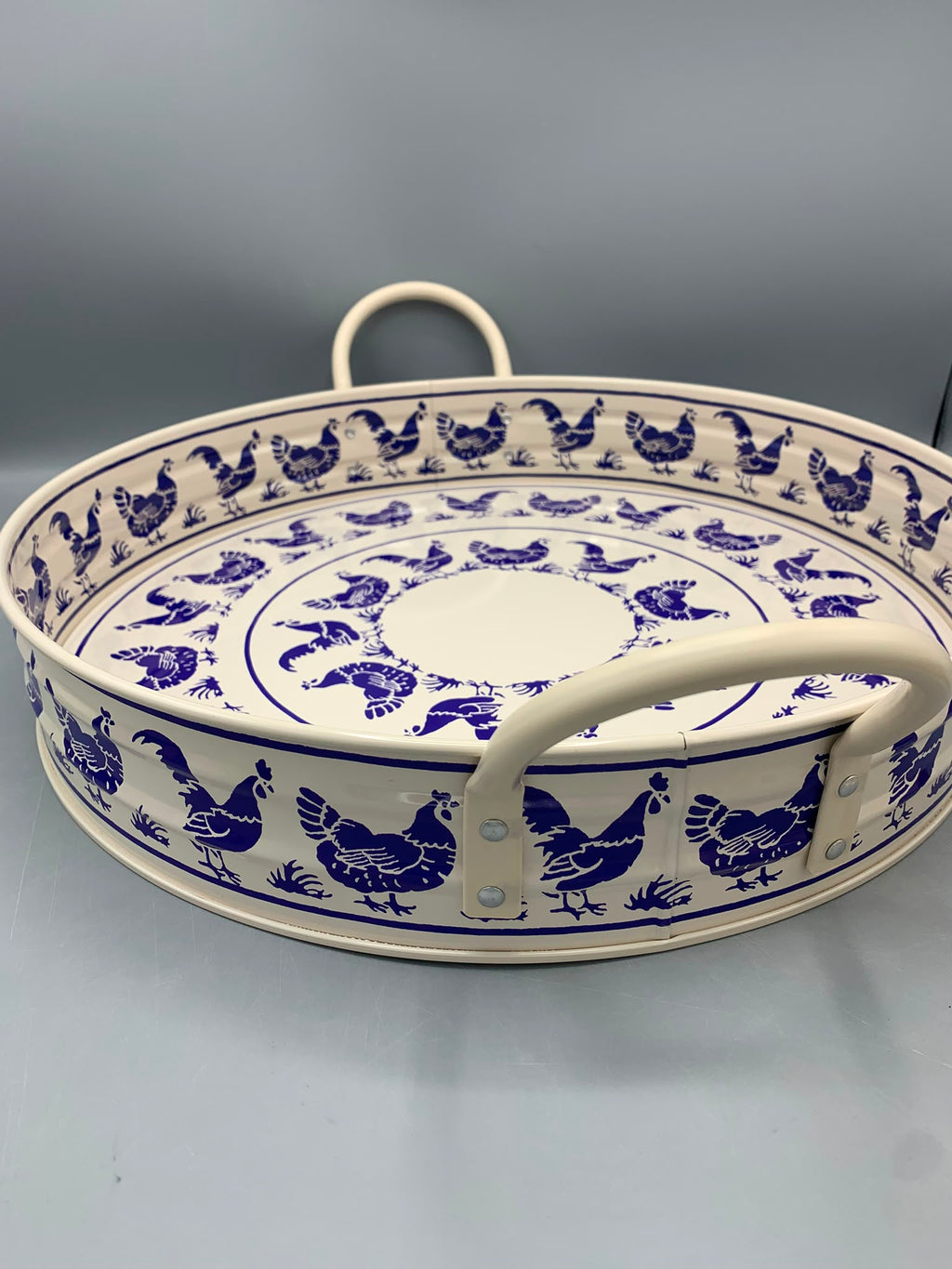 Large Handled Tin Tray Blue Hen
